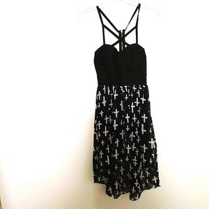 Gothic Black & White Cross Print Dress. Size 3